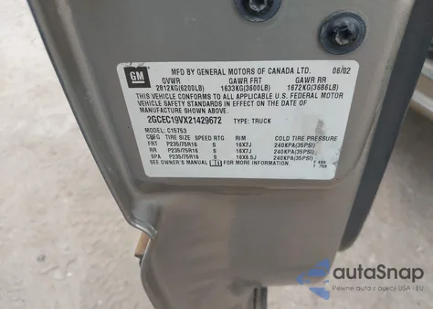 2002 Chevrolet Silverado 1500 Ls from USA, damaged, VIN 2GCEC19VX21429672